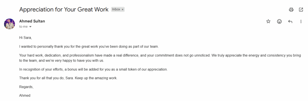 A thank-you email from the CTO to DeXpose